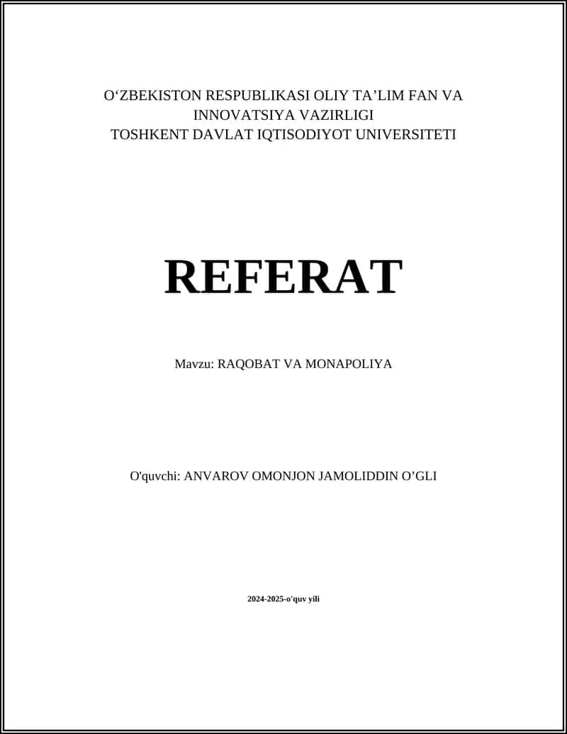 Monopoliya va Monopoliya Turlari