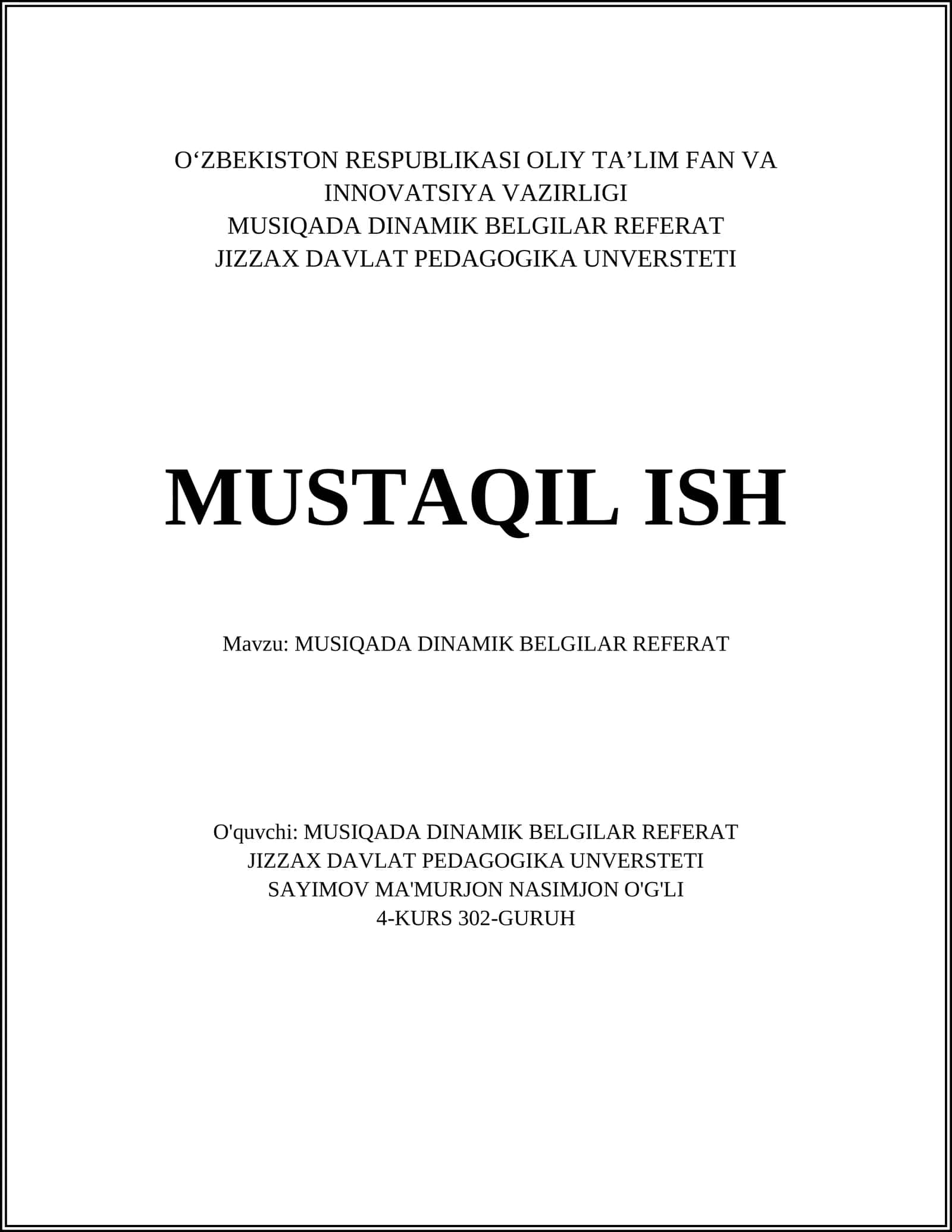 MUSIQADA DINAMIK BELGILAR REFERAT