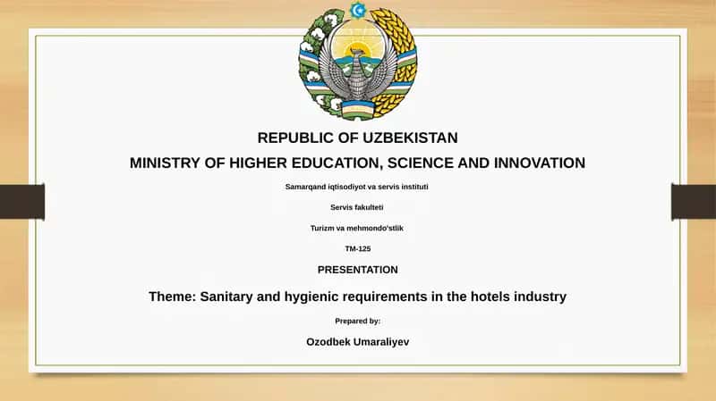 Sanitary and Hygienic Requirements in the Hotels Industry