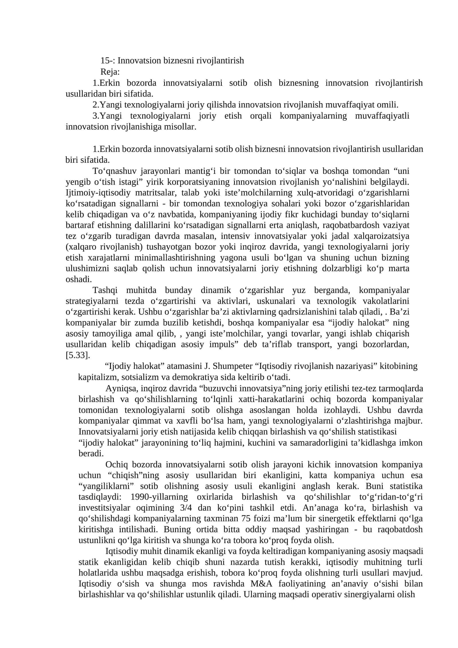 Innovatsion biznesni rivojlantirish