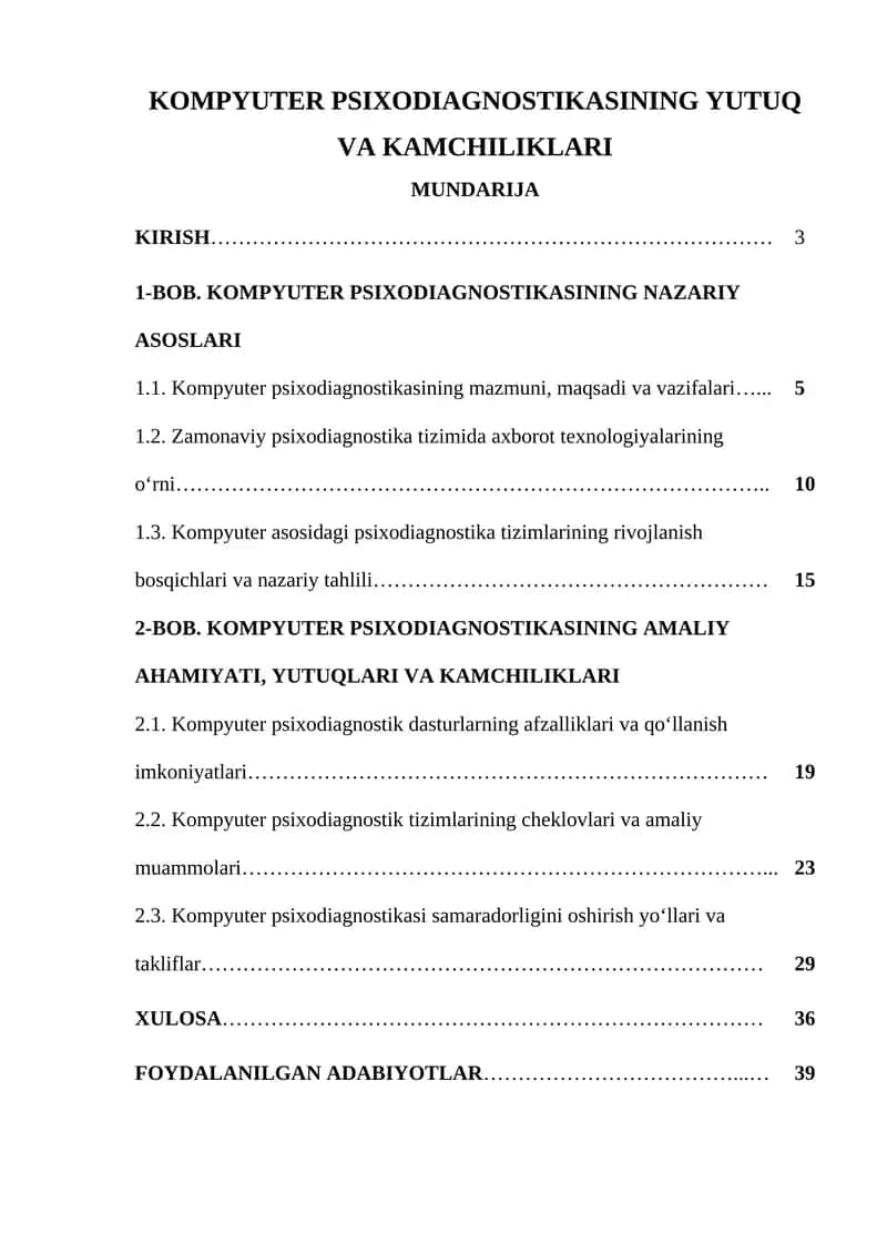 KOMPYUTER PSIXODIAGNOSTIKASINING YUTUQ VA KAMCHILIKLARI