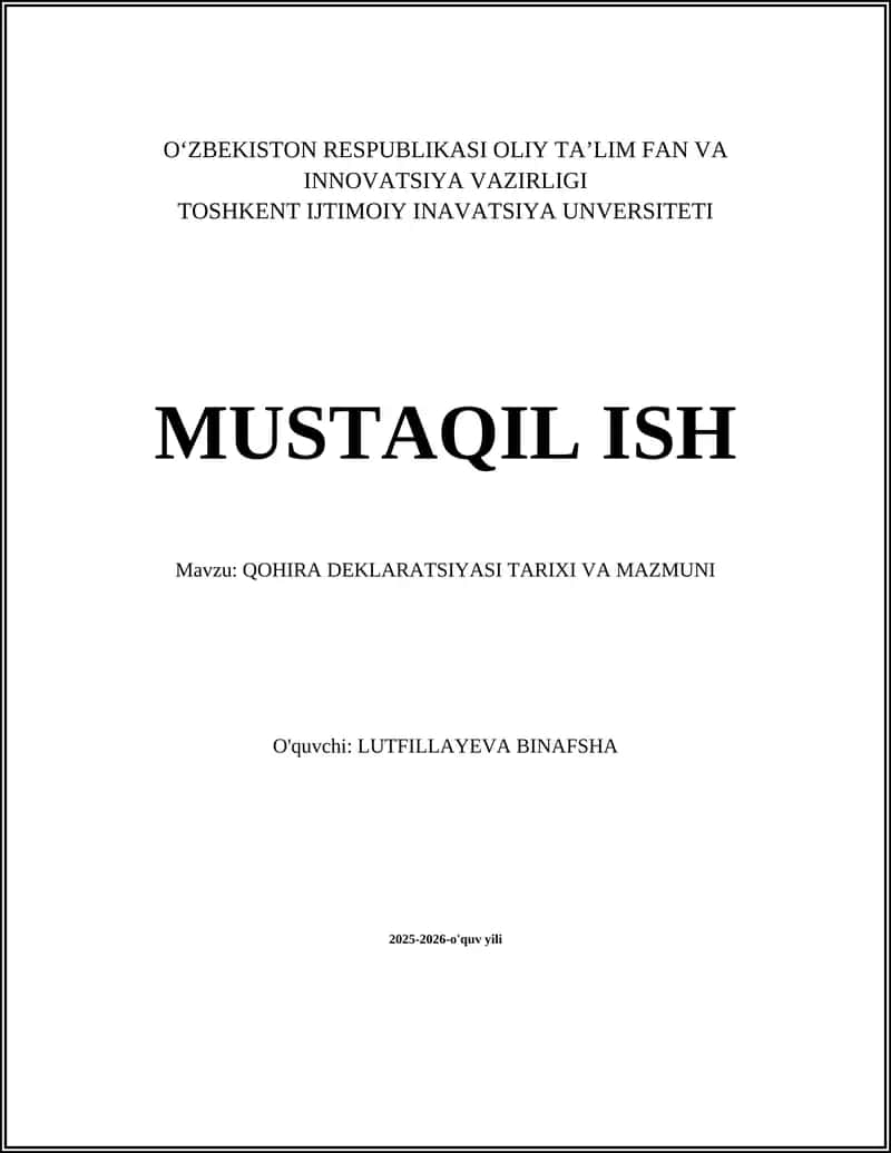 QOHIRA DEKLARATSIYASI TARIXI VA MAZMUNI