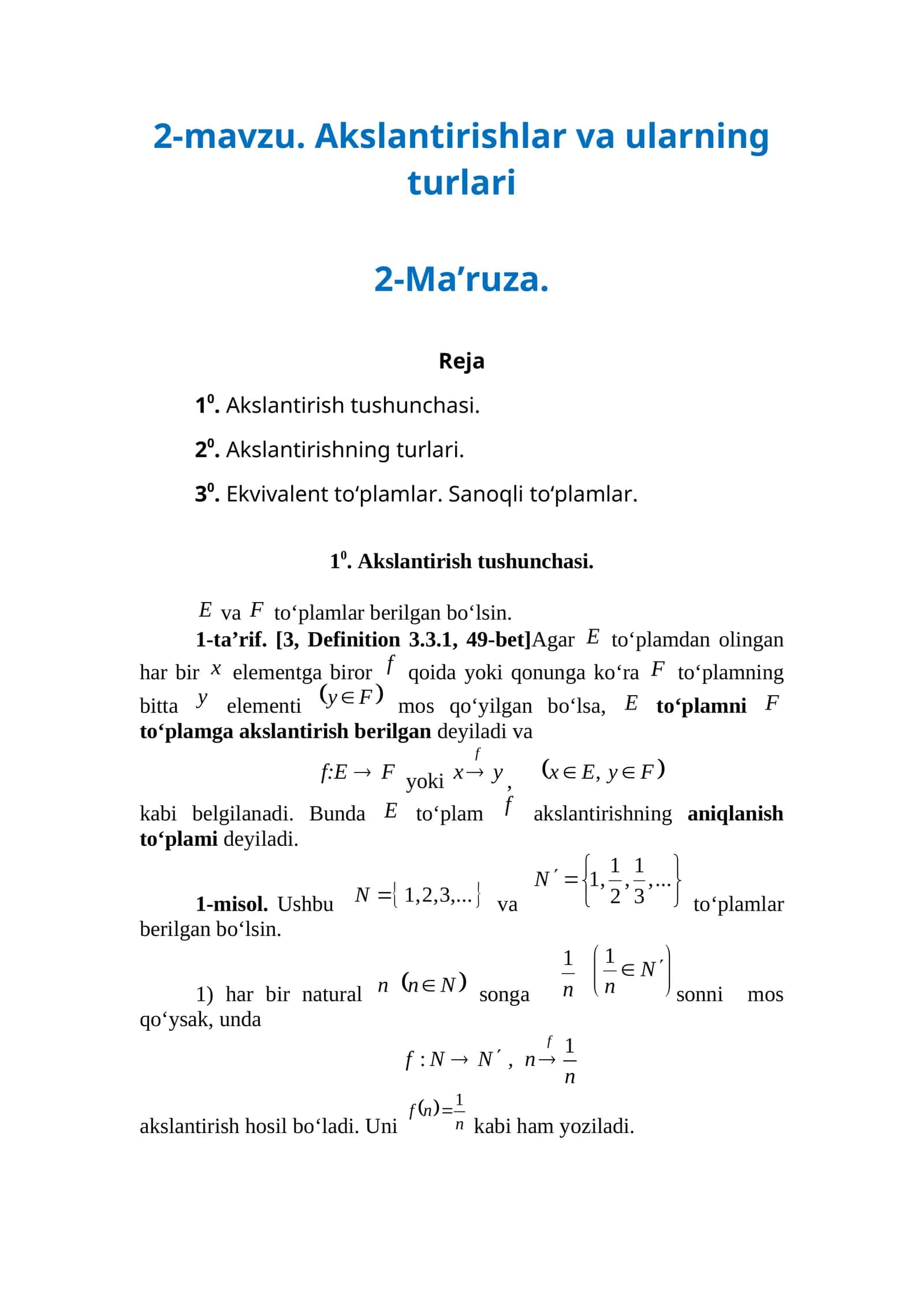 2-mavzu. Akslantirishlar va ularning turlari