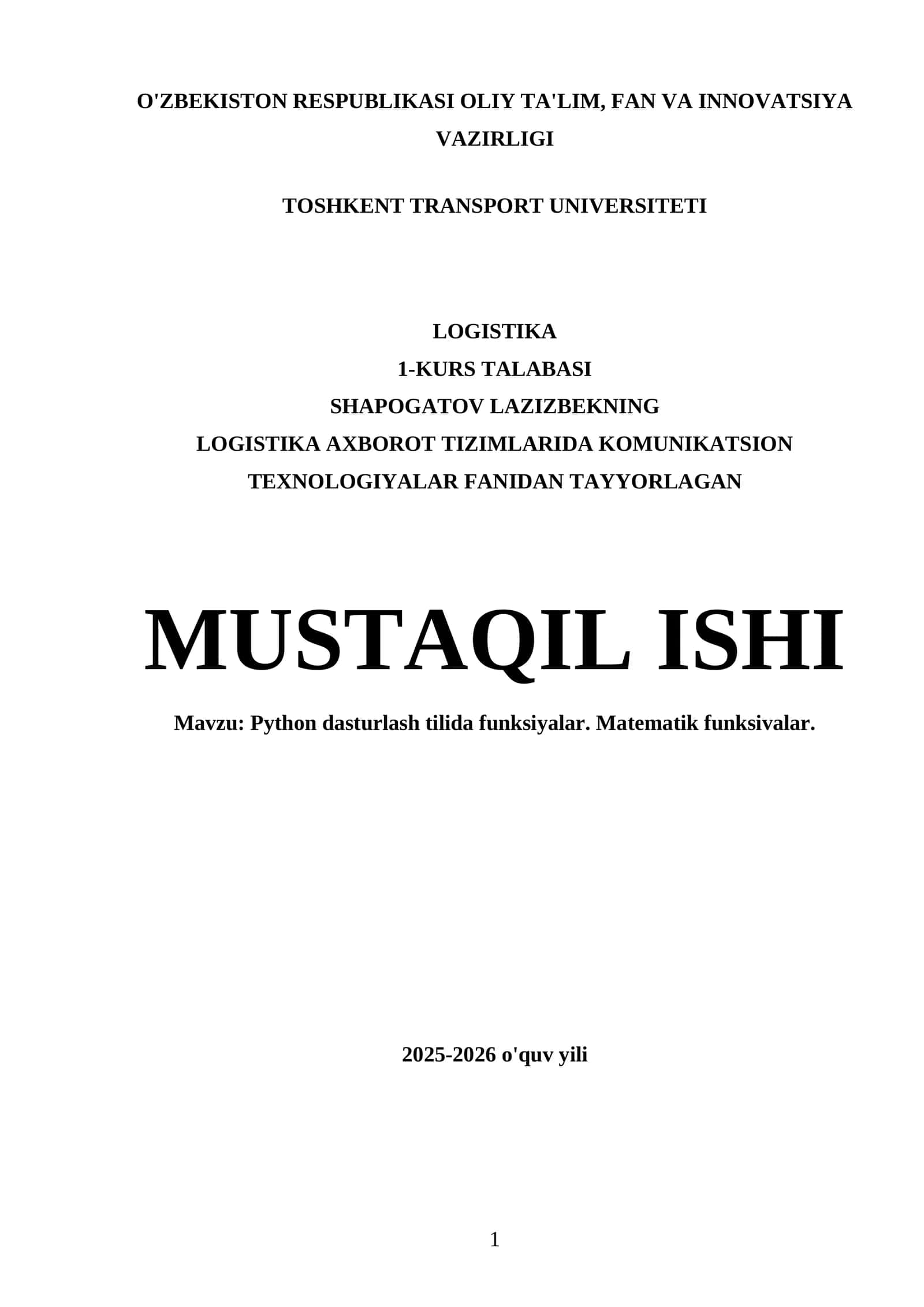 Python dasturlash tilida funksiyalar. Matematik funksivalar
