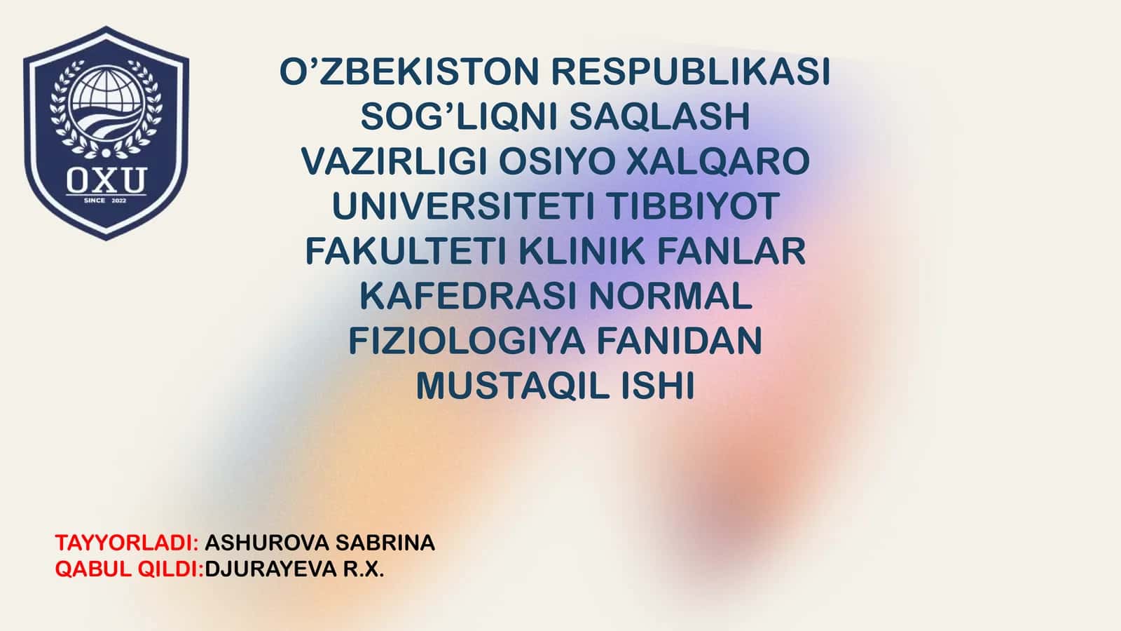 MAVZU: Fiziologiyani fizika, kimyo, biologiya, anatomiya, gistologiya, kibernetika bilan bog'liqligi. Bez to'qimasining elektrofiziologiyasi.
