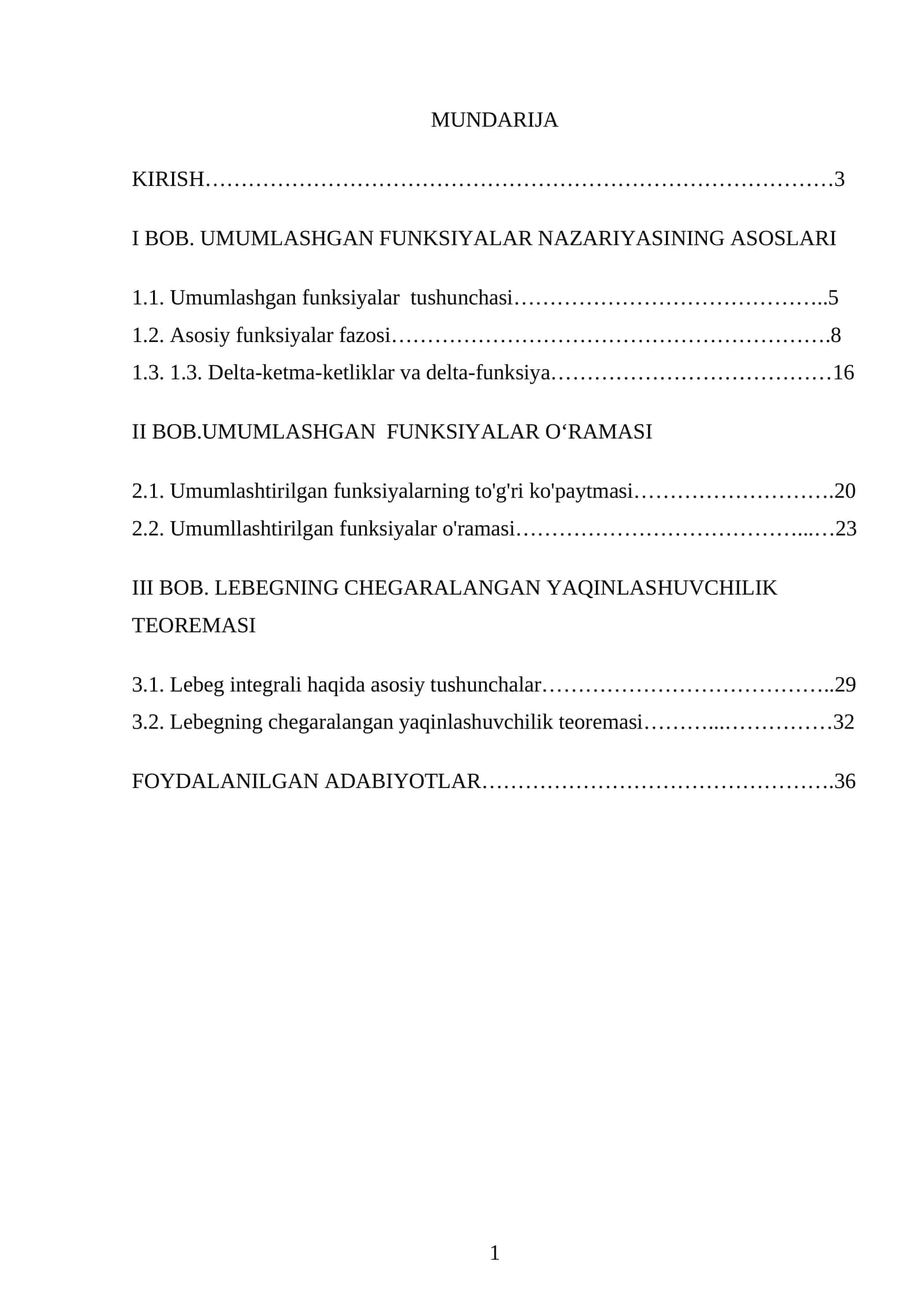 Umumlashgan funksiyalar o'ramasi . Chegaralangan yaqinlashuvchilik haqida Lebeg teoremasi
