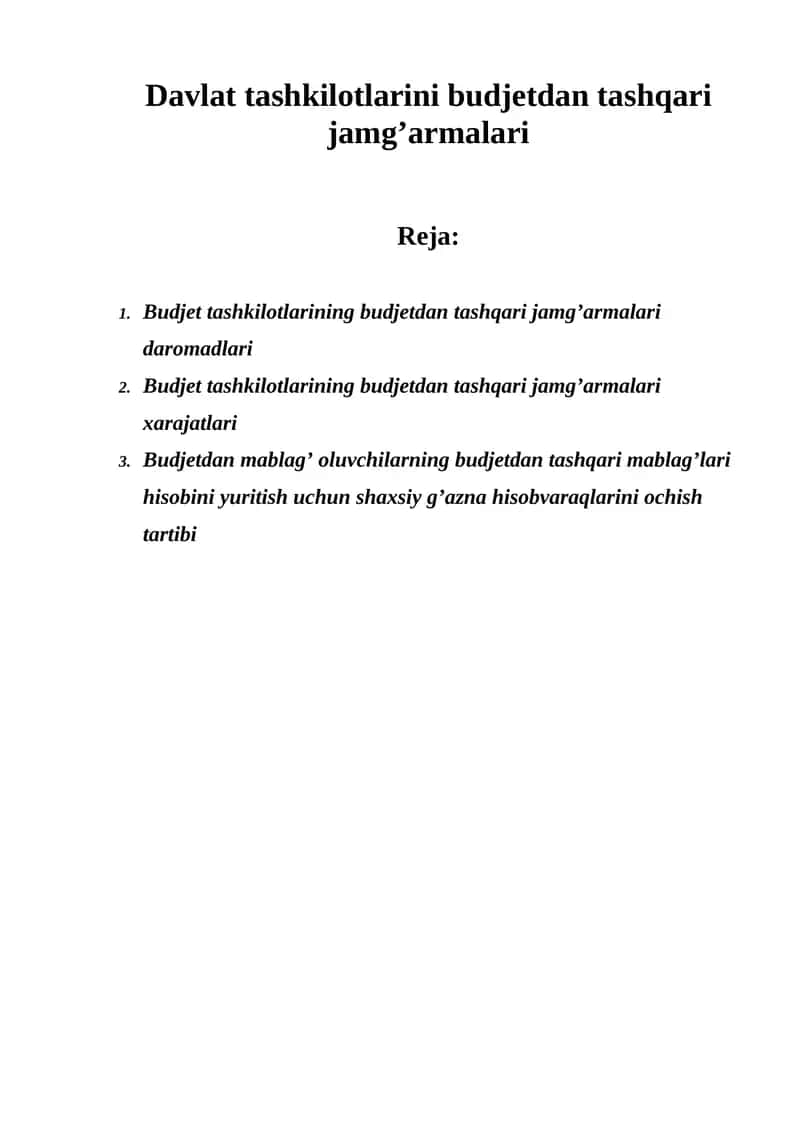 Budjetdan tashqari mablag’lar hisobi