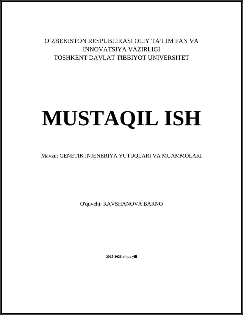 GENETIK INJENERIYA YUTUQLARI VA MUAMMOLARI