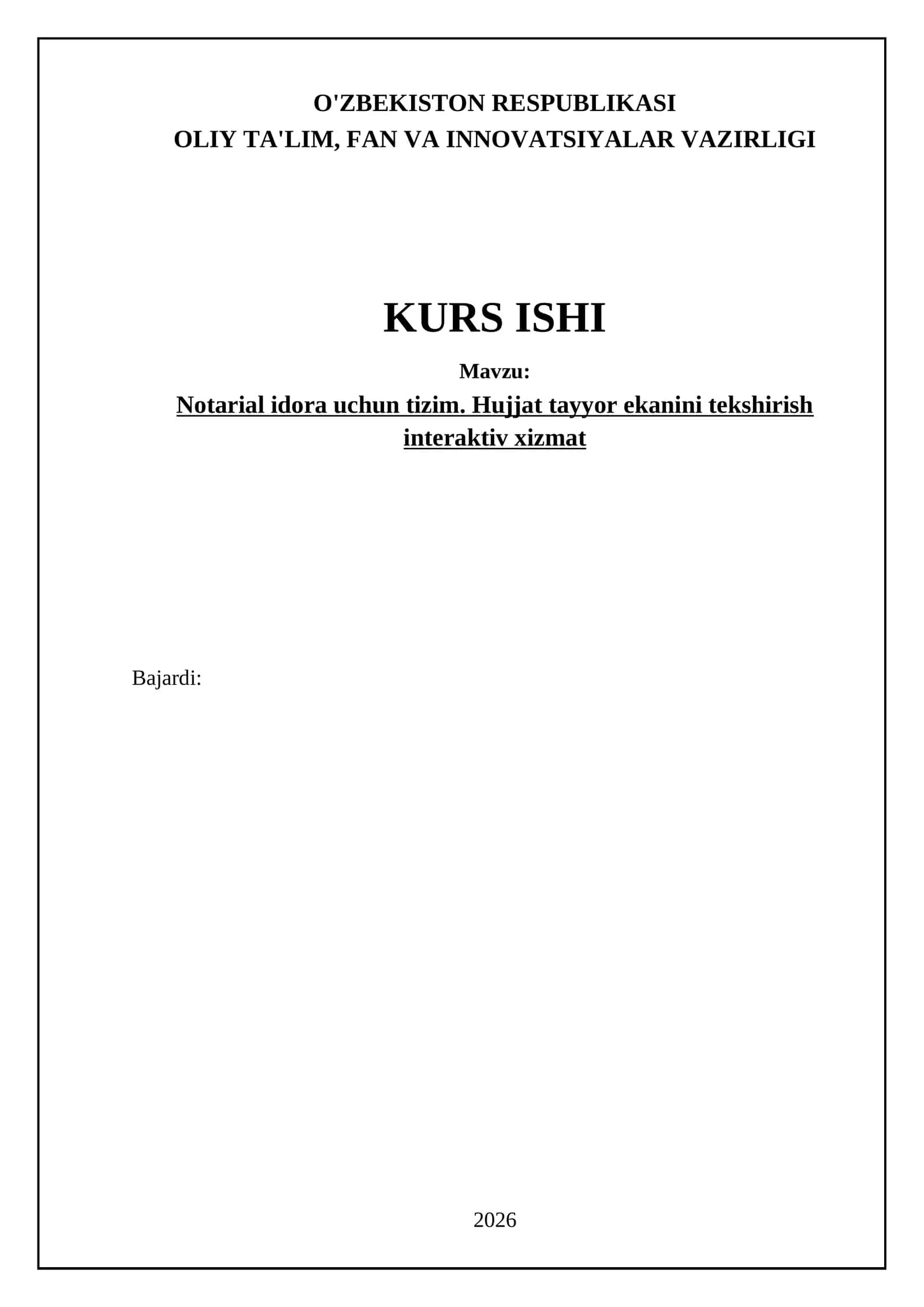 Notarial idora uchun tizim. Hujjat tayyor ekanini tekshirish interaktiv xizmat