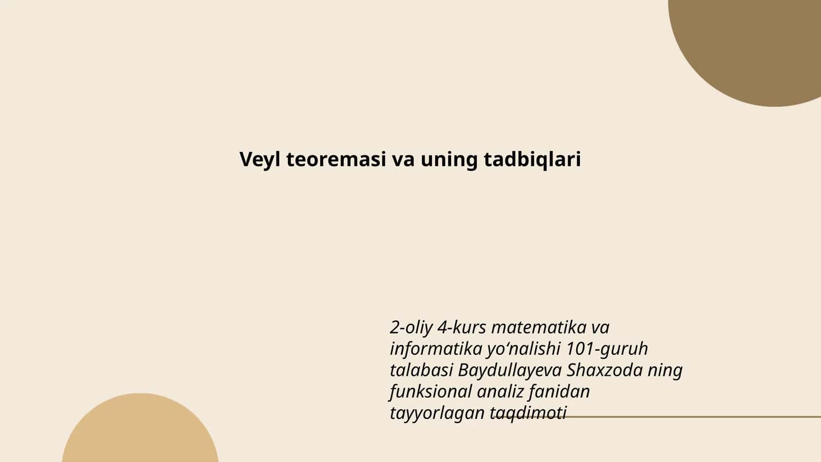 Veyl teoremasi va uning tadbiqlari