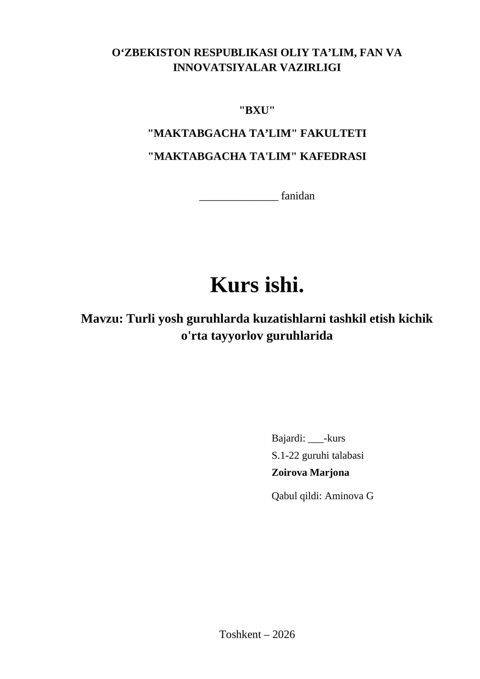 Turli yosh guruhlarda kuzatishlarni tashkil etish kichik o'rta tayyorlov guruhlarida