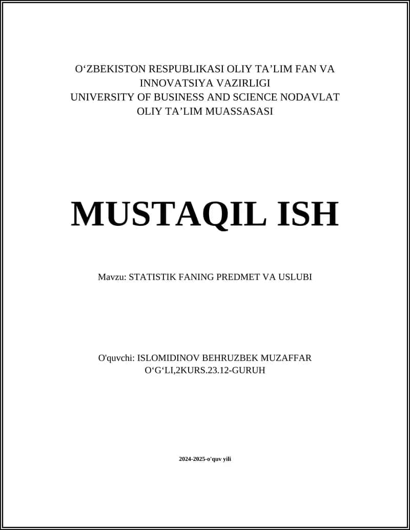 STATISTIK FANING PREDMET VA USLUBI