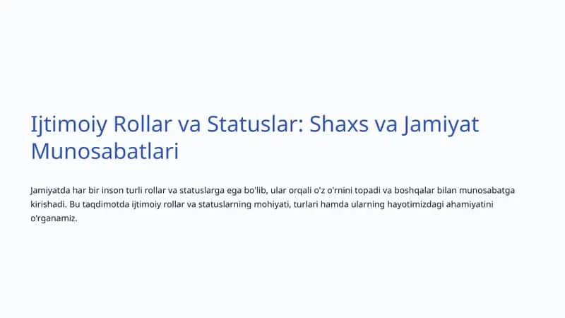 Ijtimoiy Rollar va Statuslar