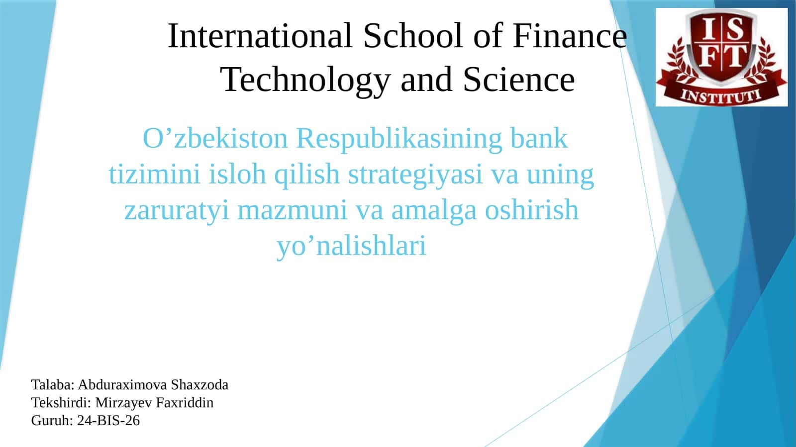 O’zbekiston Respublikasining bank tizimini isloh qilish strategiyasi va uning zaruratyi mazmuni va amalga oshirish yo’nalishlari