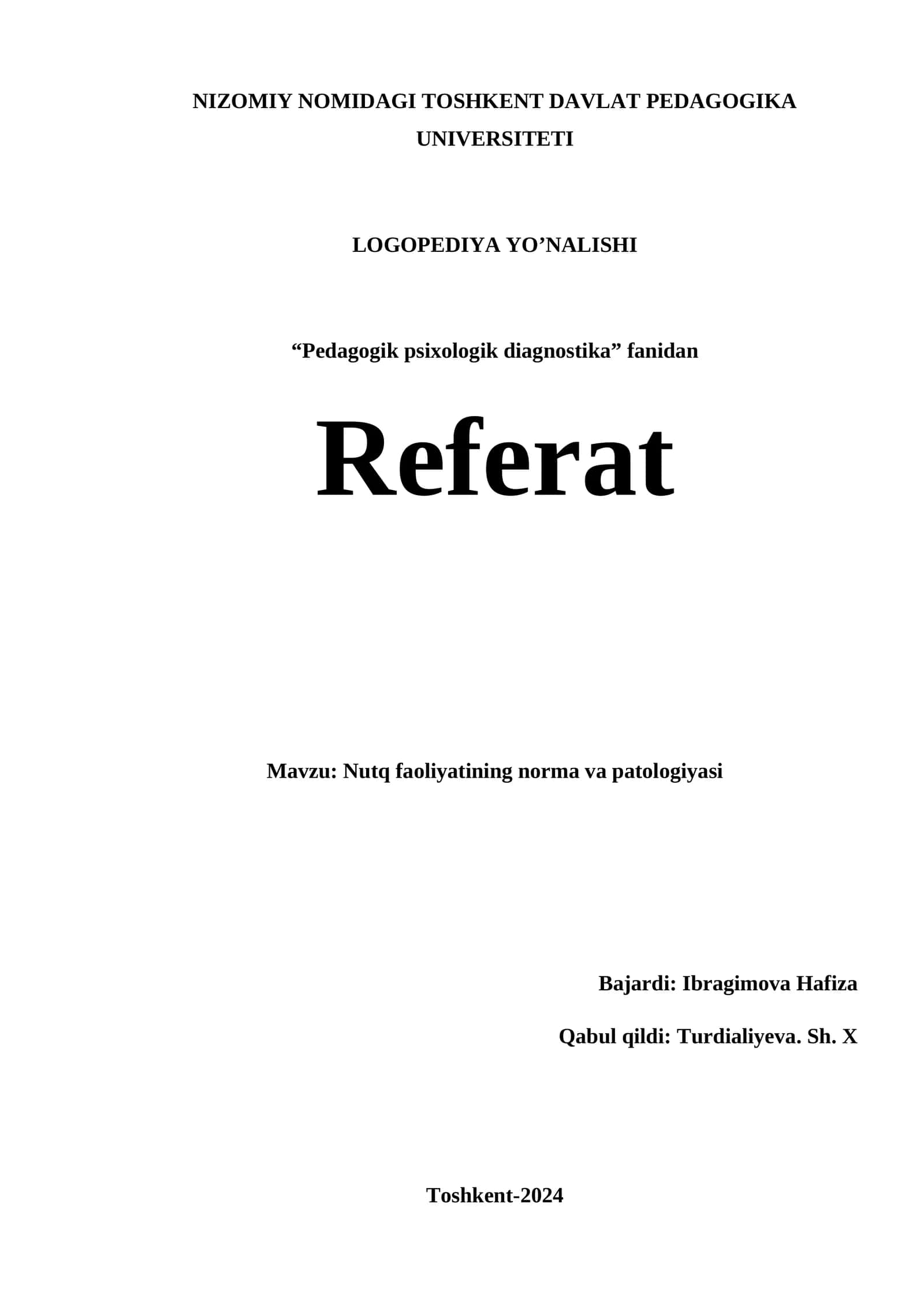 Referat: Nutq faoliyatining norma va patologiyasi
