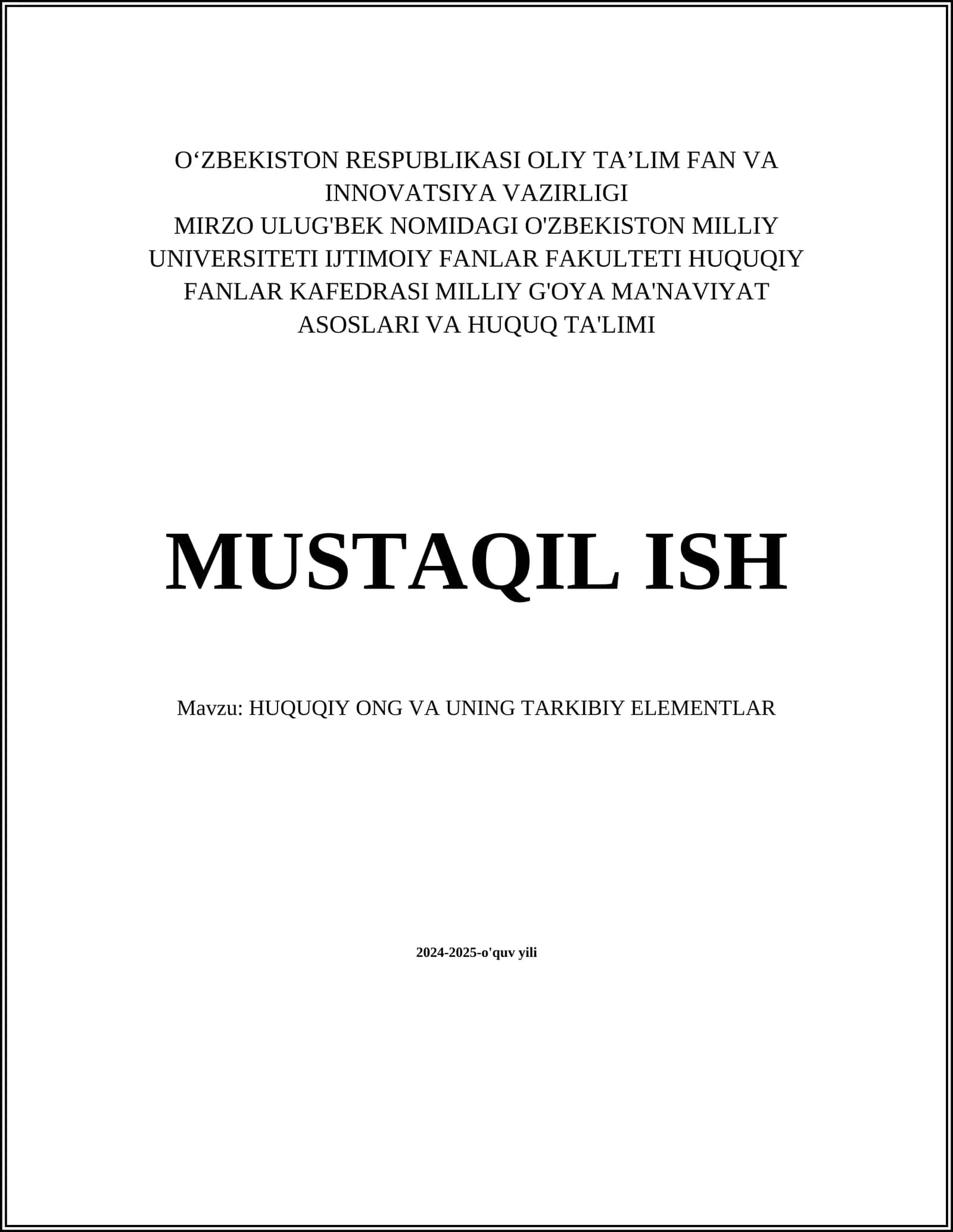 HUQUQIY ONG VA UNING TARKIBIY ELEMENTLAR