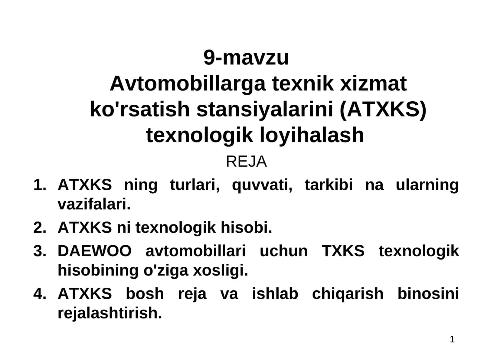 9-mavzuAvtomobillarga texnik xizmat ko'rsatish stansiyalarini (ATXKS) texnologik loyihalash