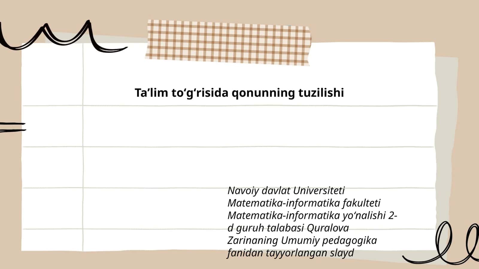 Taʼlim toʻgʻrisida qonunning tuzilishi