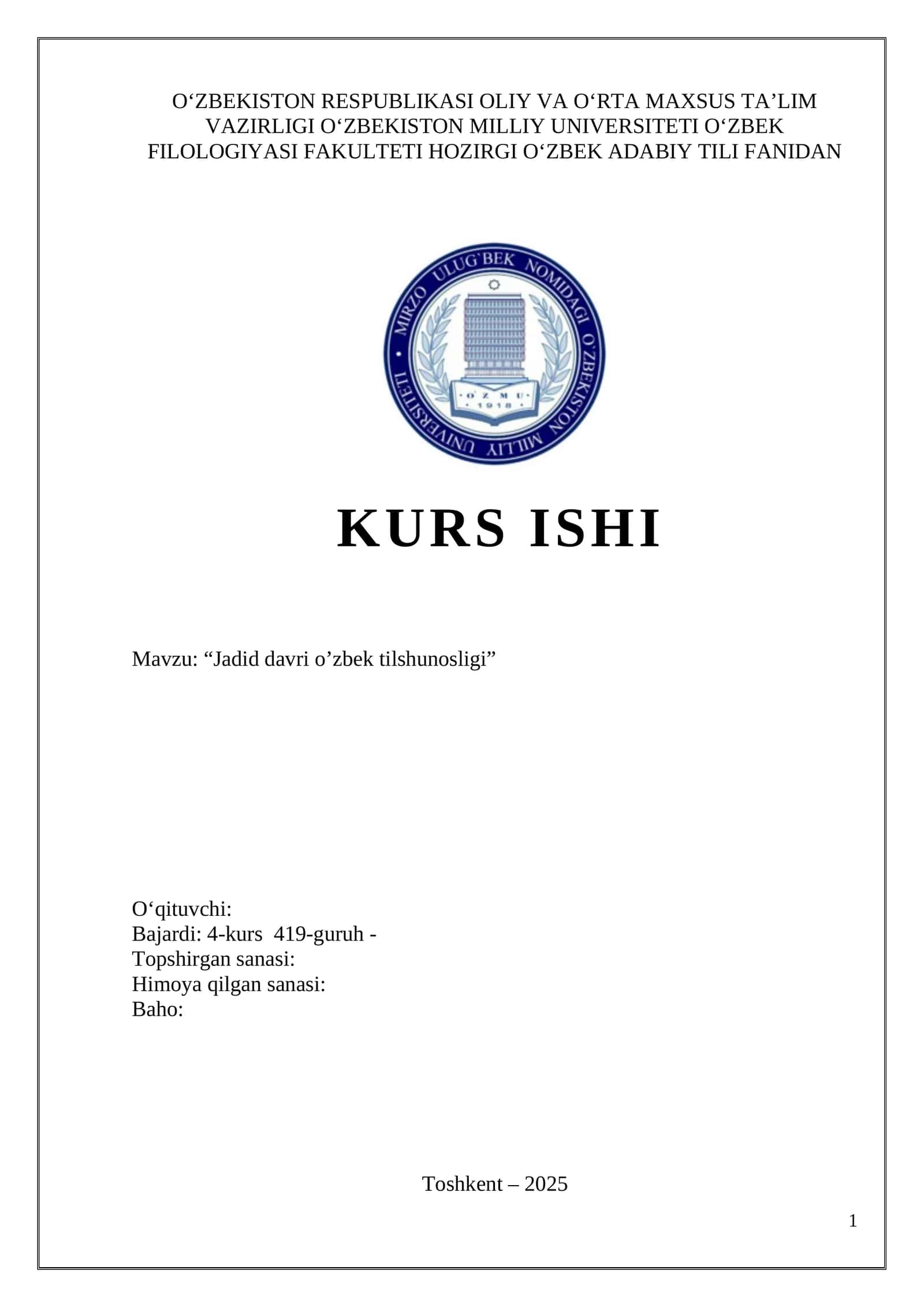 Jadid davri o’zbek tilshunosligi