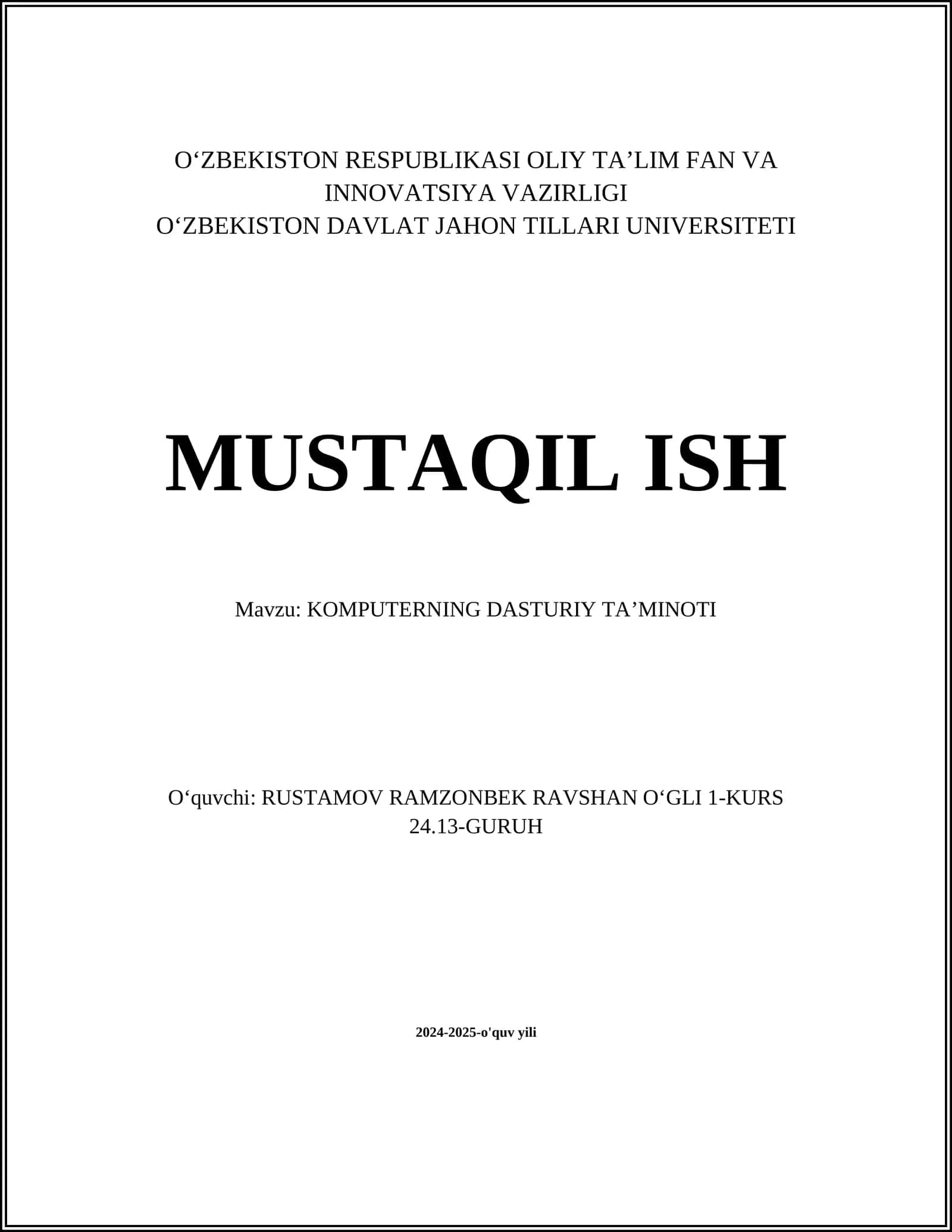 KOMPUTERNING DASTURIY TA’MINOTI