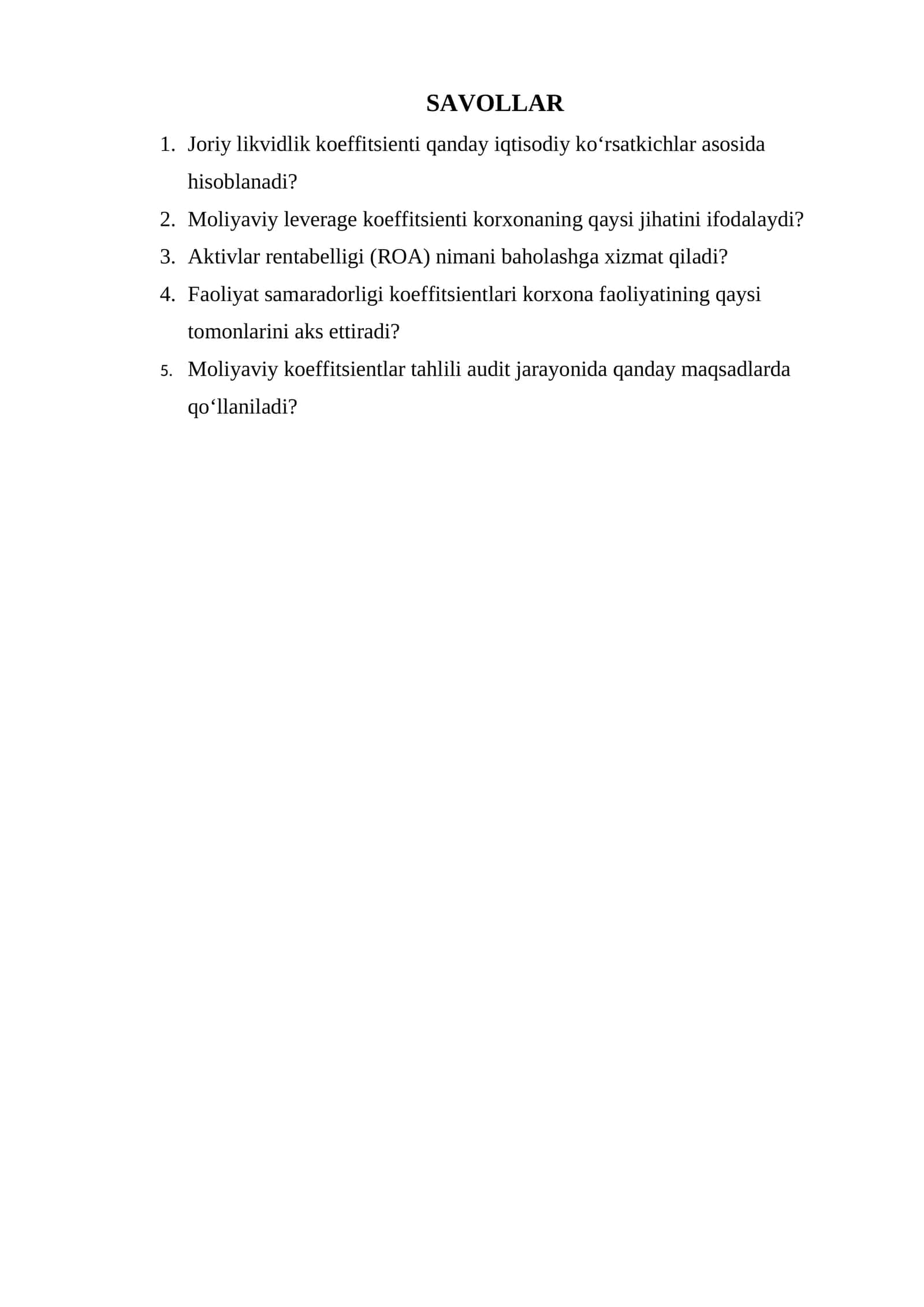 moliya fanidan savollar 1