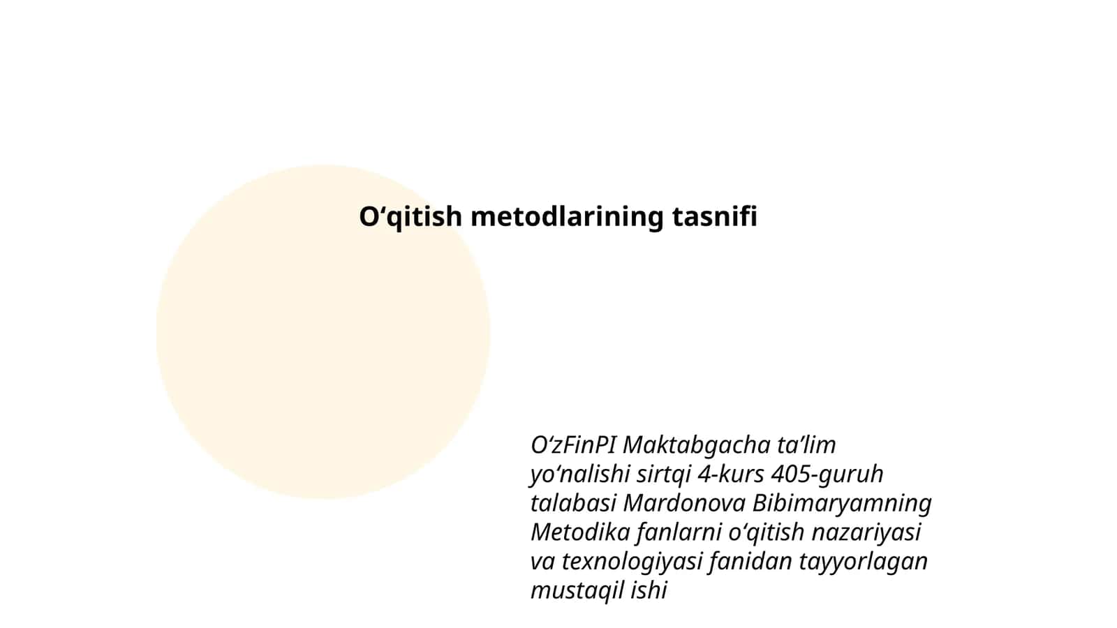 Metodika fanlarni oʻqitish nazariyasi va texnologiyasi