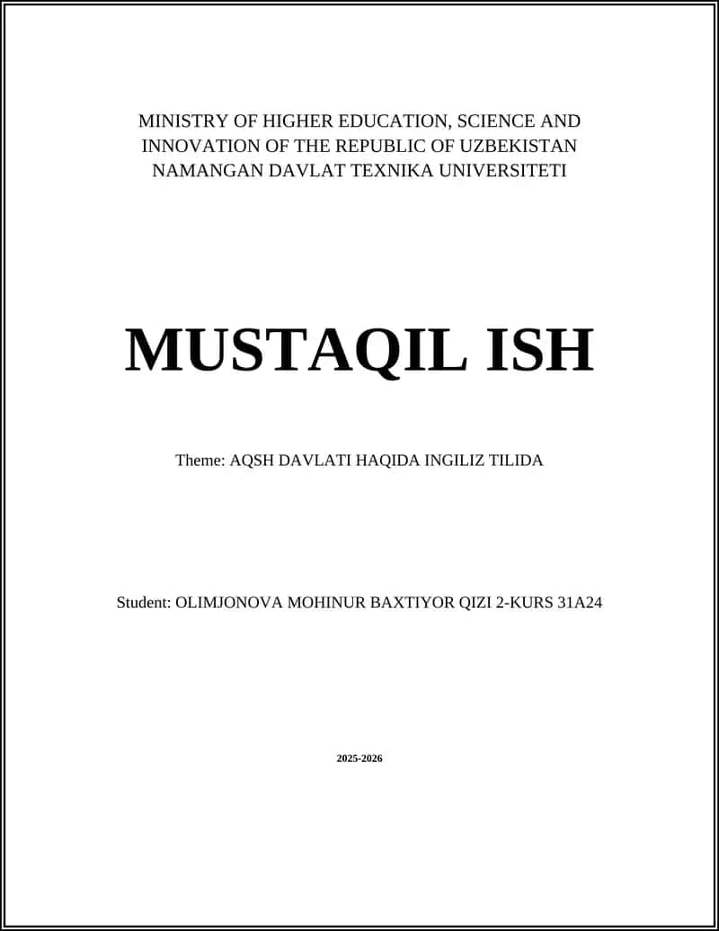 AQSH DAVLATI HAQIDA INGILIZ TILIDA