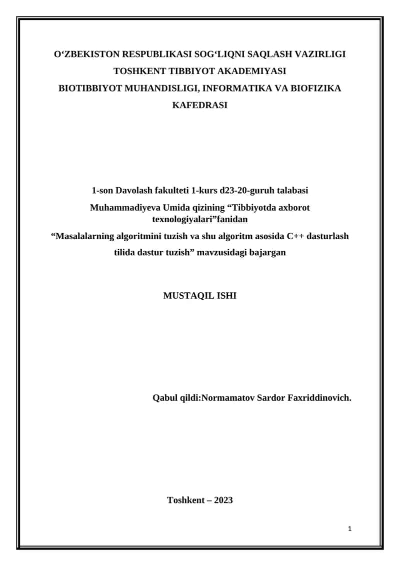 "Tibbiyotda axborot texnologiyalari"