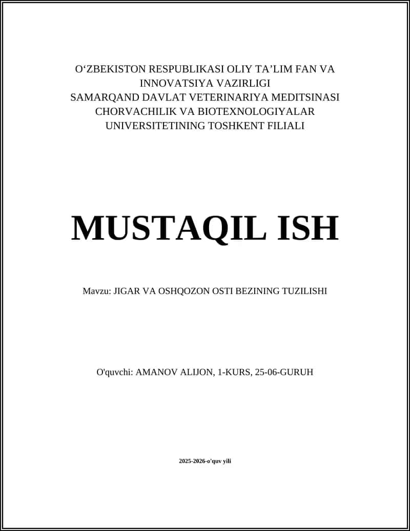 Jigar va Oshqozon osti bezining tuzilishi
