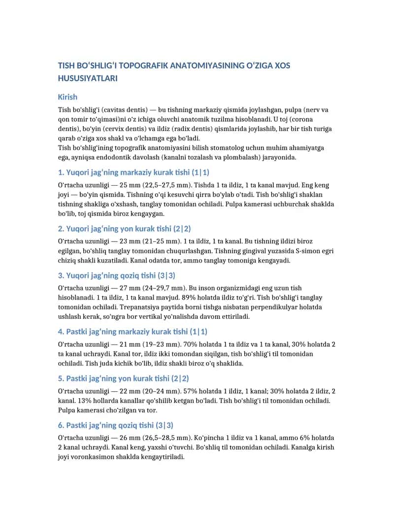 Tish bo'shlig'i topografik anatomiyasi