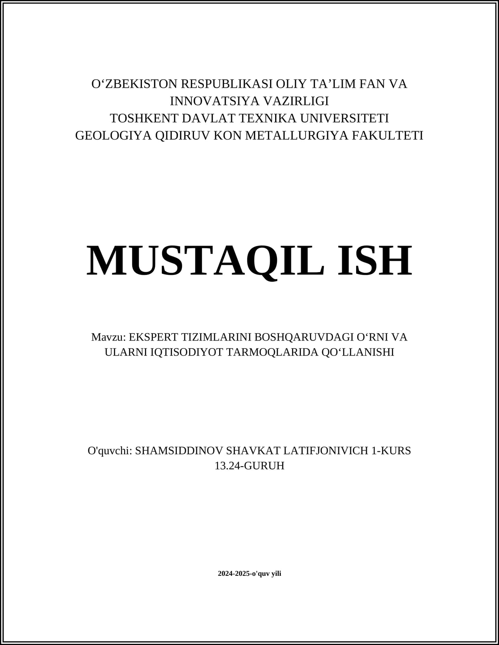 EKSPERT TIZIMLARINI BOSHQARUVDAGI OʻRNI VA ULARNI IQTISODIYOT TARMOQLARIDA QOʻLLANISHI