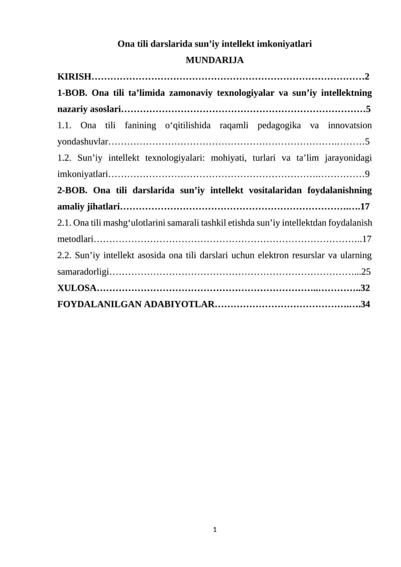 Ona tili darslarida sun’iy intellekt imkoniyatlari