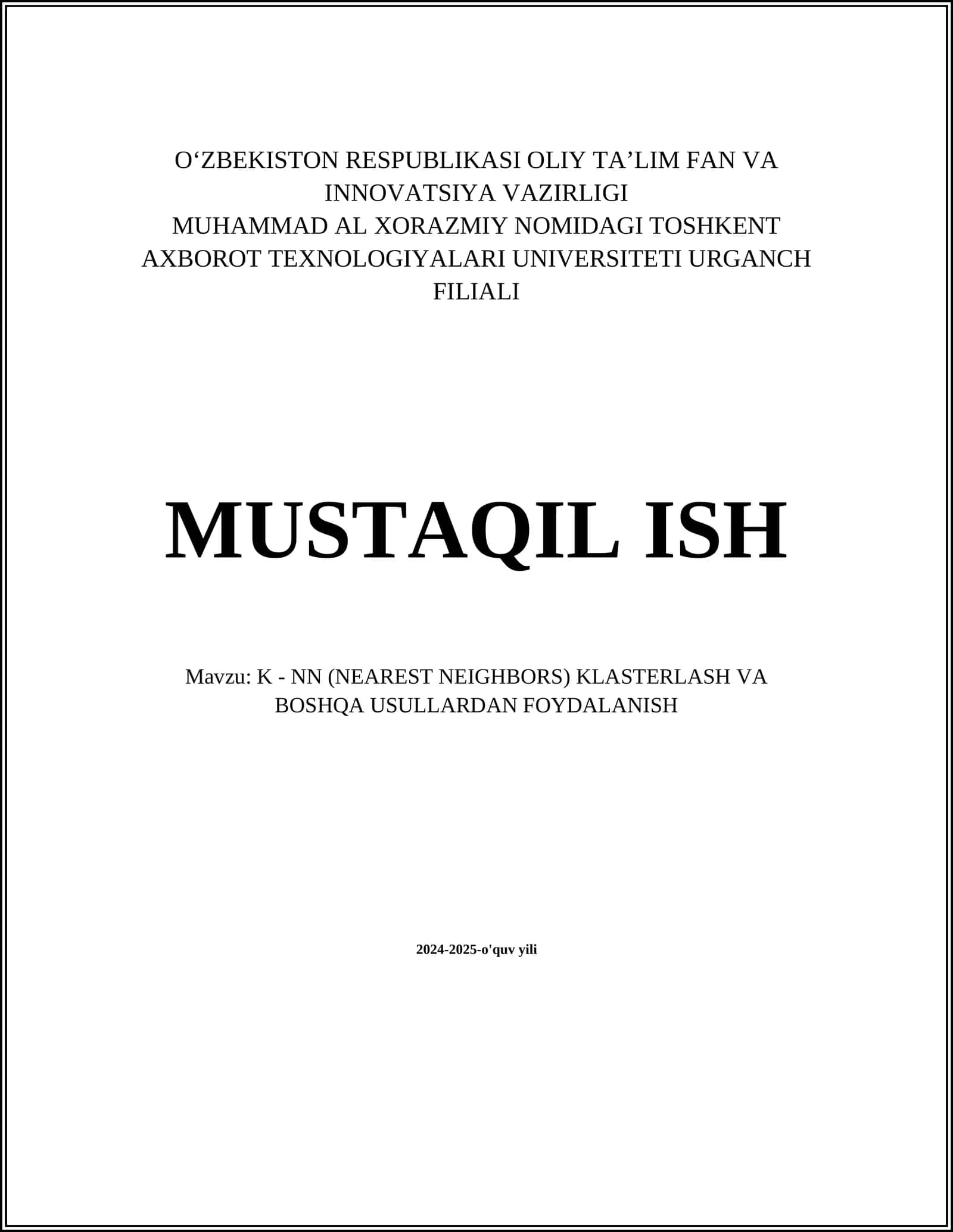 K-nehna yaqin qo'shni algoritmi tushunchasi