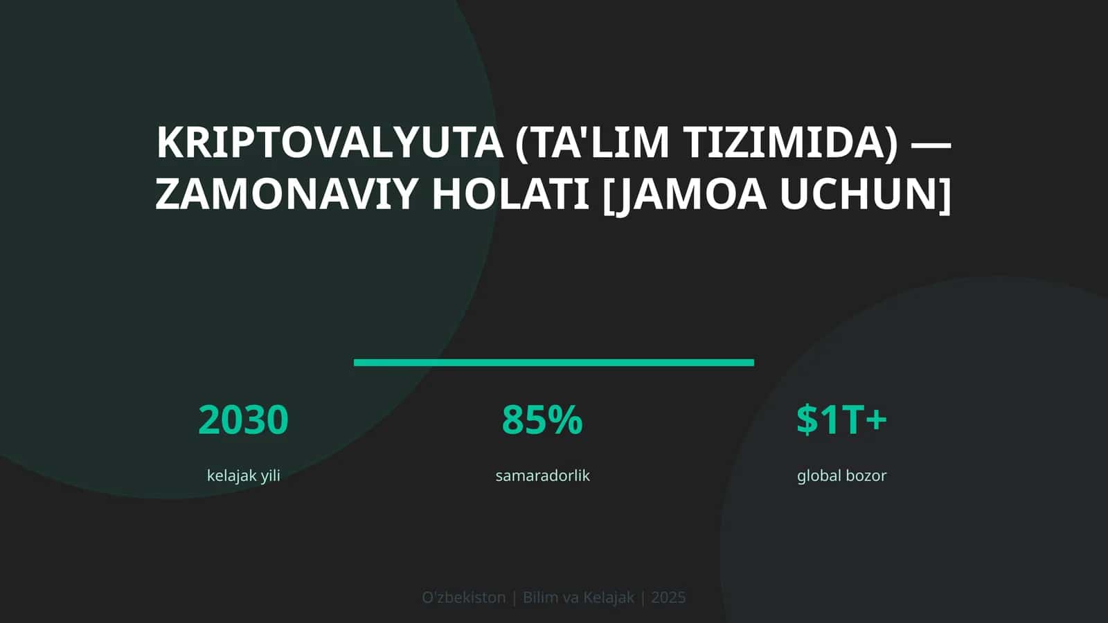 Kriptovalyuta (ta'lim tizimida) — zamonaviy holati [jamoa uchun]
