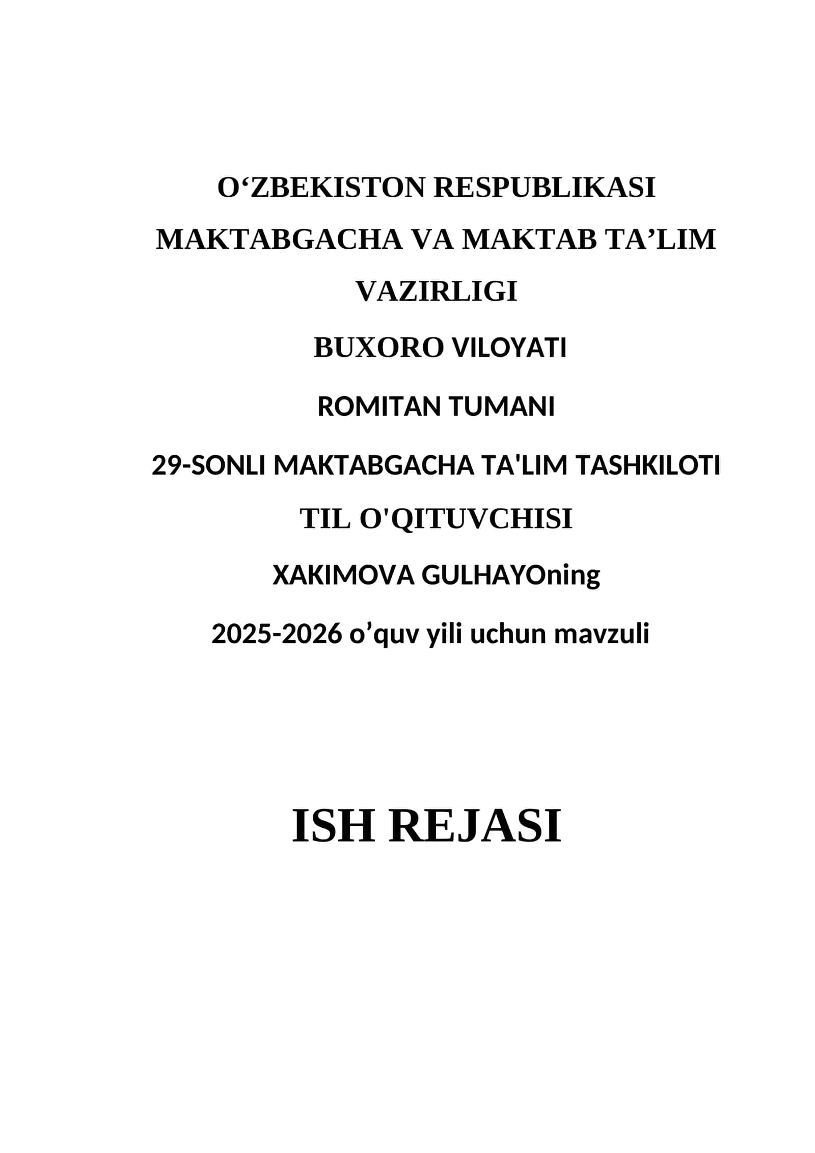 2025-2026 o’quv yili uchun mavzuli