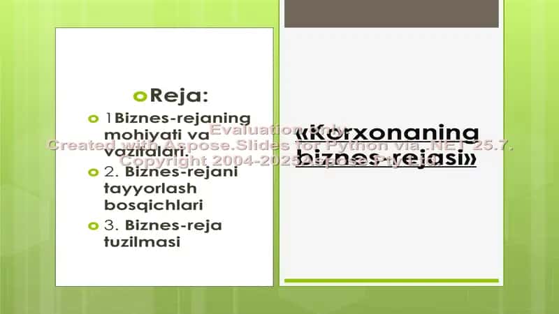 Biznes-rejaning mohiyati va vazifalari