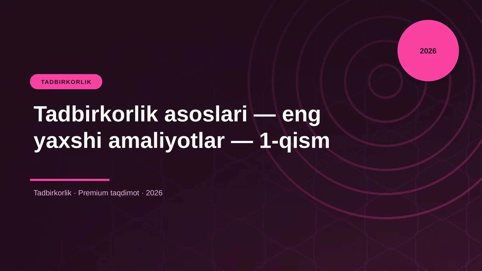 Tadbirkorlik asoslari — eng yaxshi amaliyotlar — 1-qism
