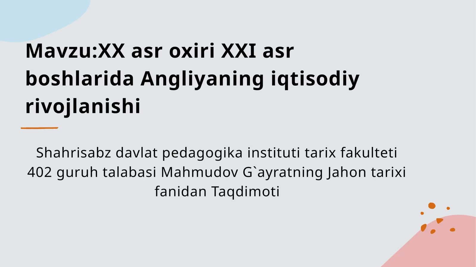 Angliyaning iqtisodiyrivojlanishi