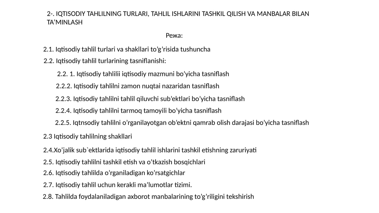 IQTISODIY TAHLILNING TURLARI VA SHAKLLARI