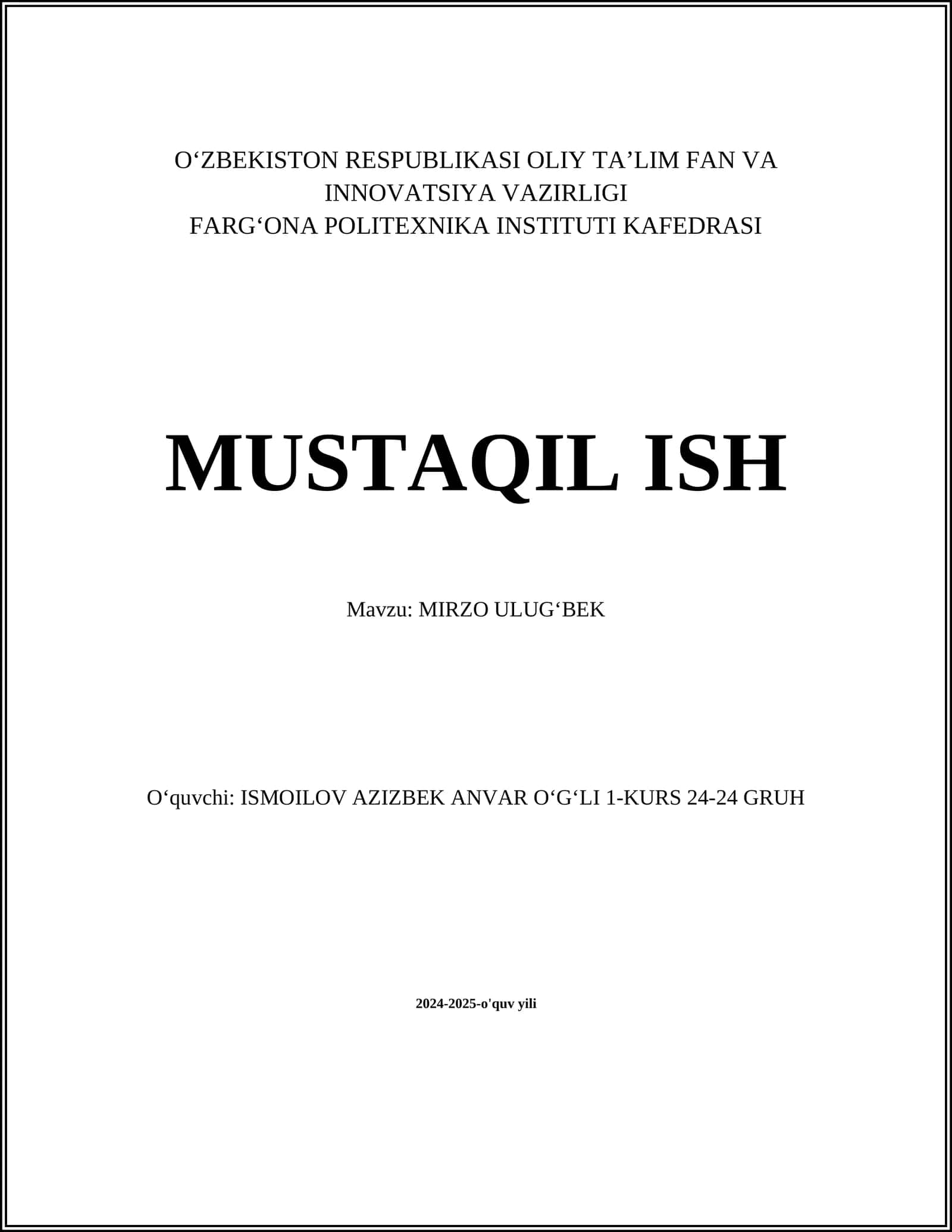 MIRZO ULUGʻBEK