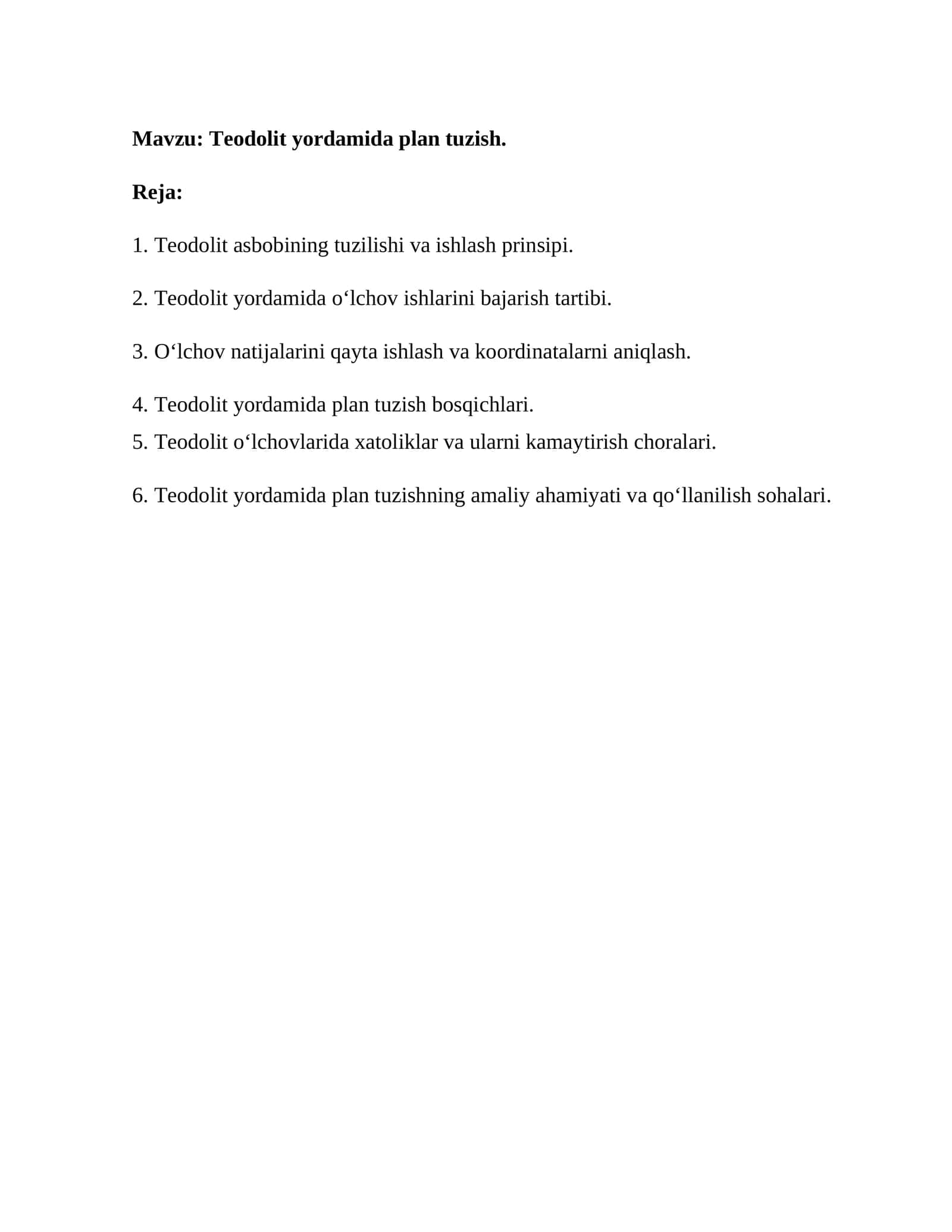 Teodolit yordamida plan tuzish