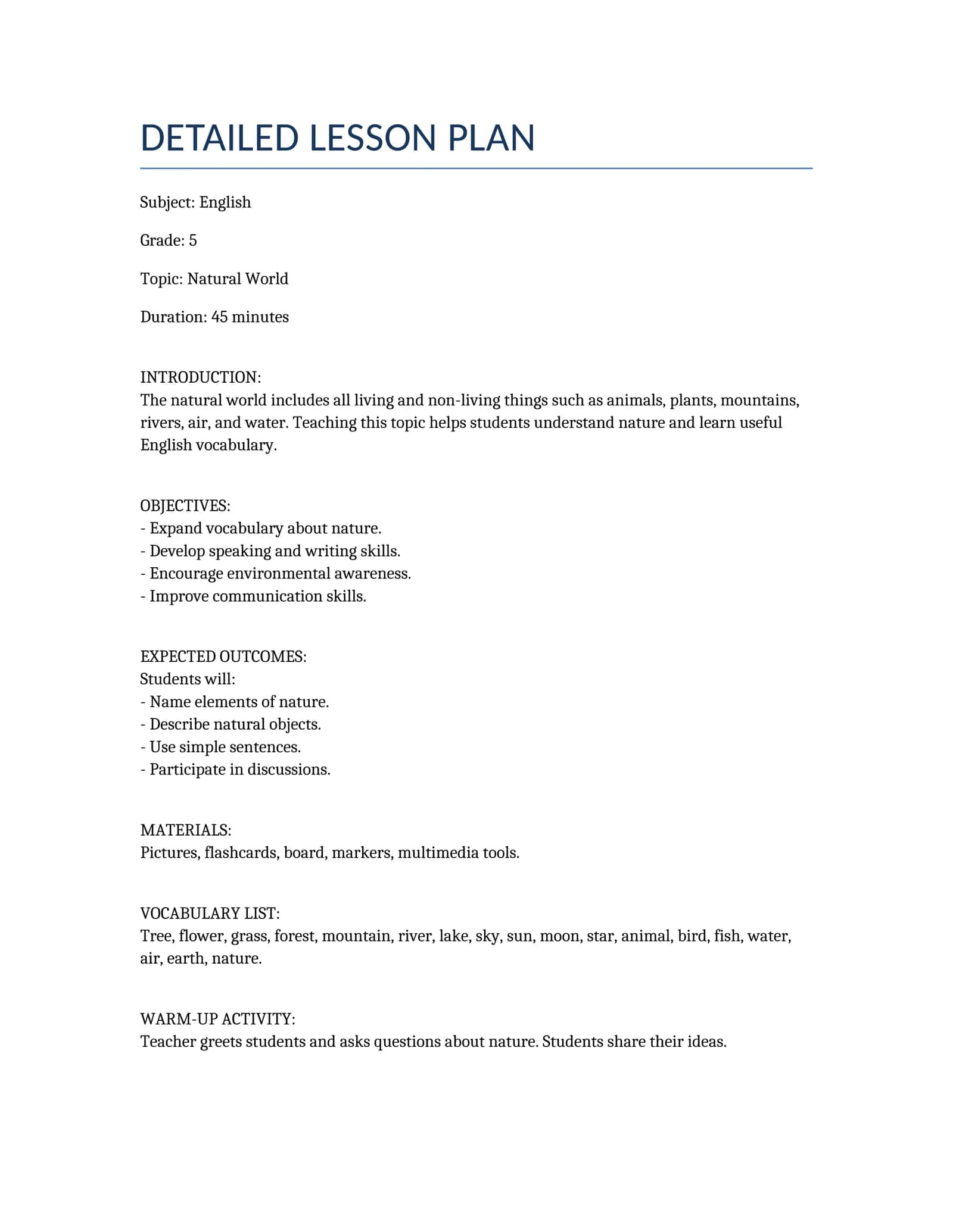 DETAILED LESSON PLAN