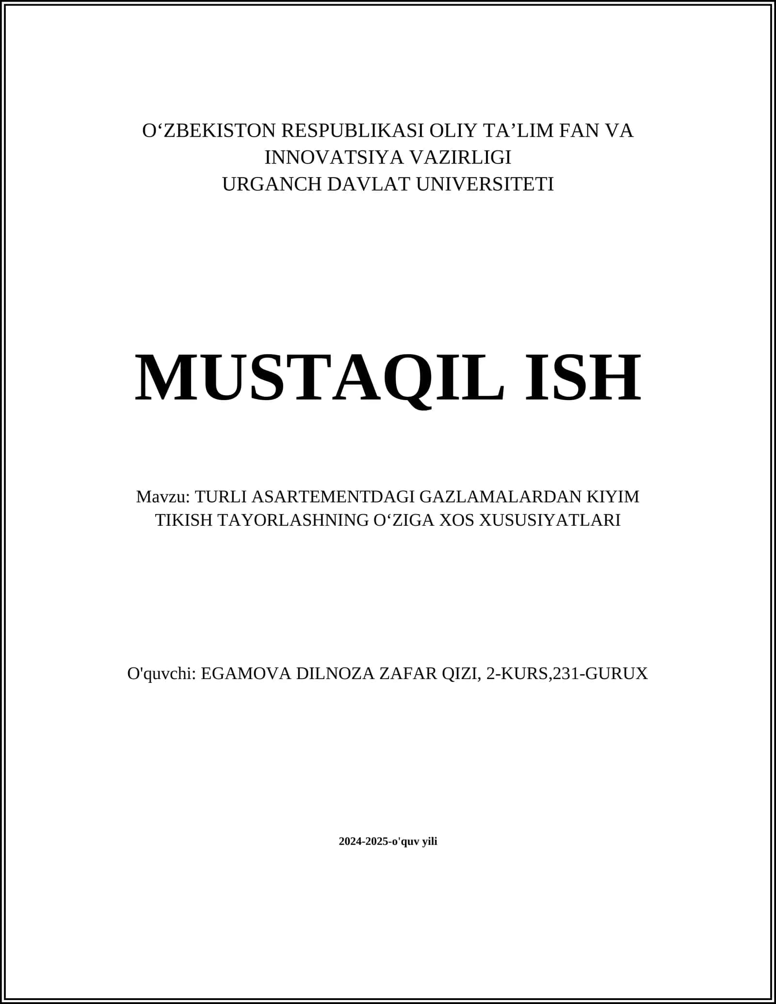 TURLI ASARTEMENTDAGI GAZLAMALARDAN KIYIM TIKISH TAYORLASHNING OʻZIGA XOS XUSUSIYATLARI