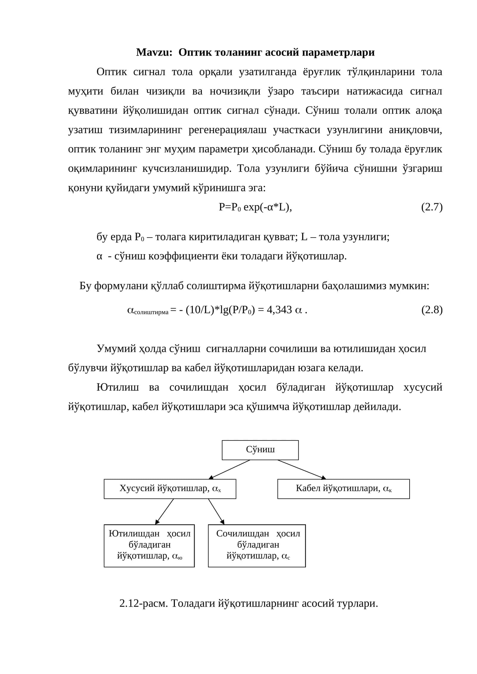Оптик толанинг асосий параметрлари