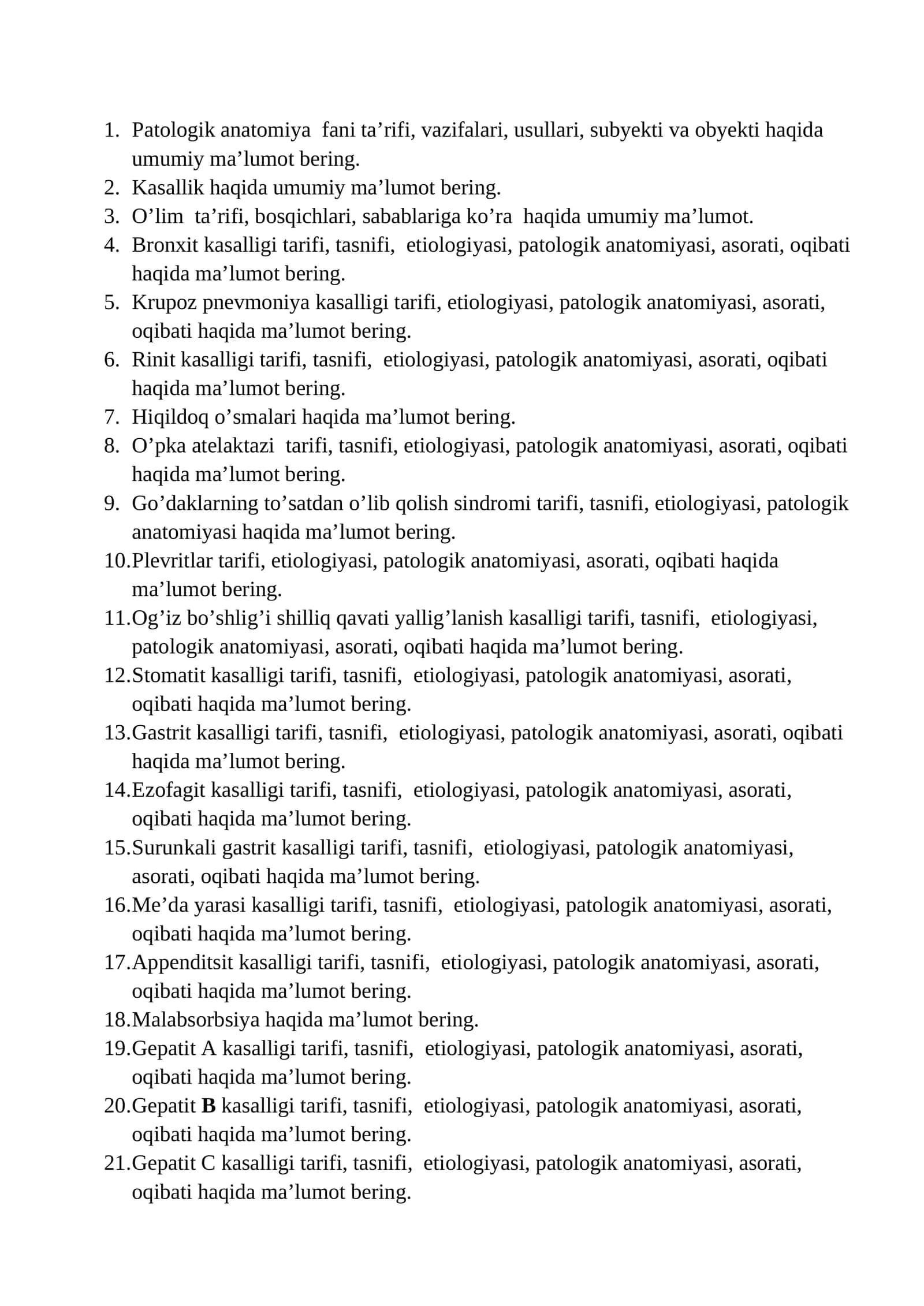 Patologik anatomiya fani ta’rifi, vazifalari, usullari, subyekti va obyekti haqida umumiy ma’lumot bering