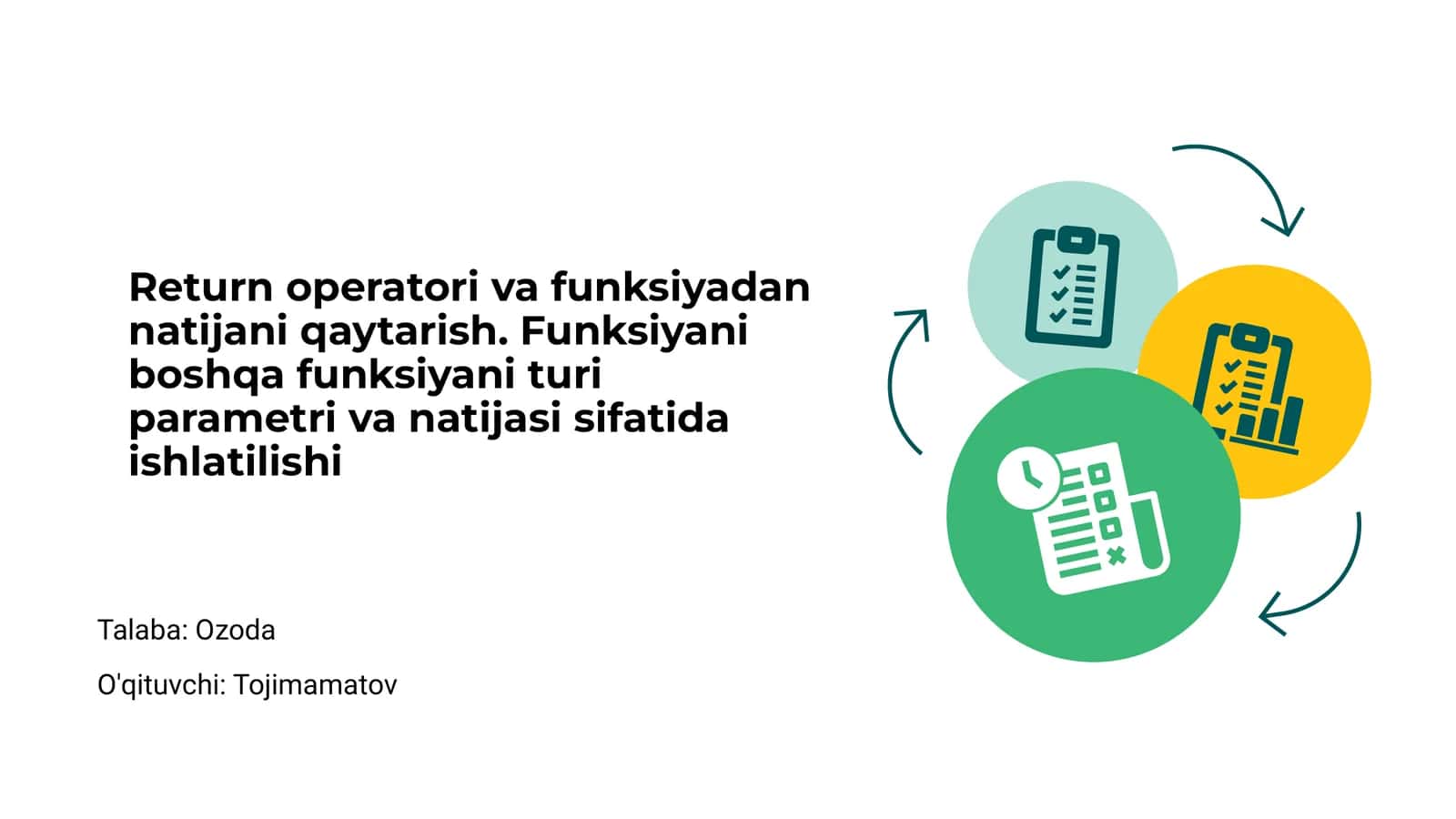 Return operatori va funksiyadan natijani qaytarish
