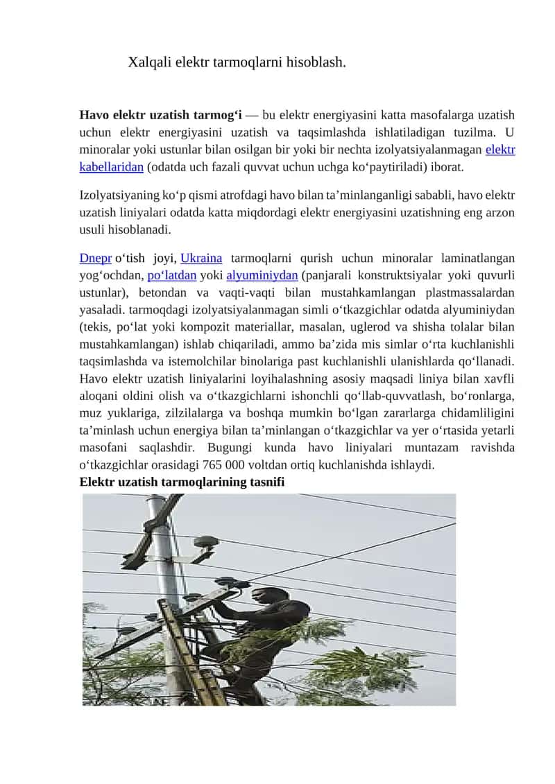 Xalqali elektr tarmoqlarni hisoblash.