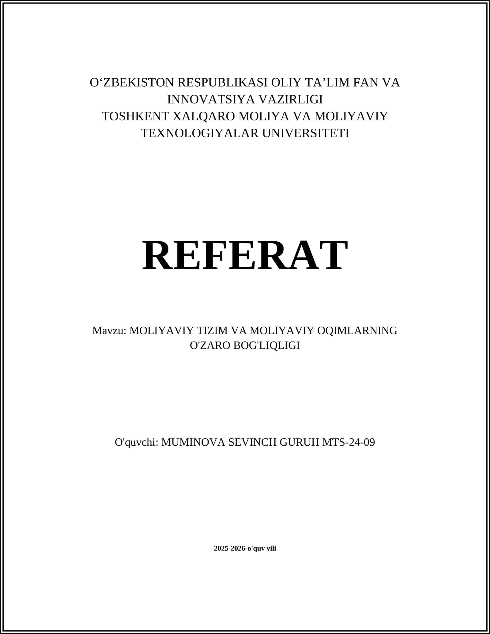 Moliya Tizimi Tuzilishi va Moliyaviy Oqimlarning O'zaro Bog'liqli