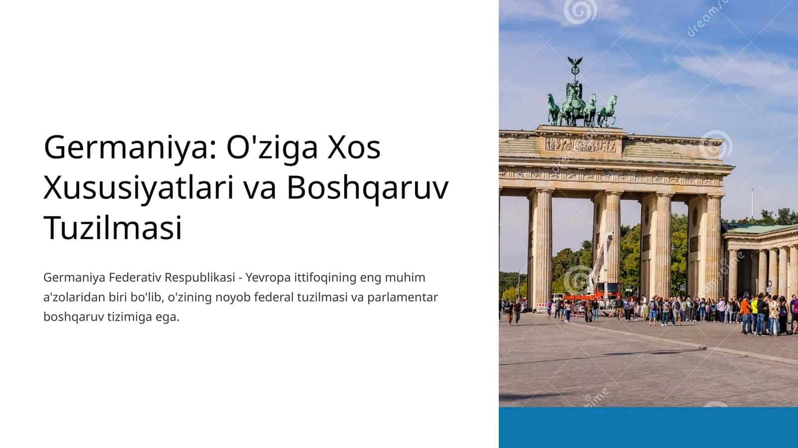 Germaniya: O'ziga Xos Xususiyatlari va Boshqaruv Tuzilmasi