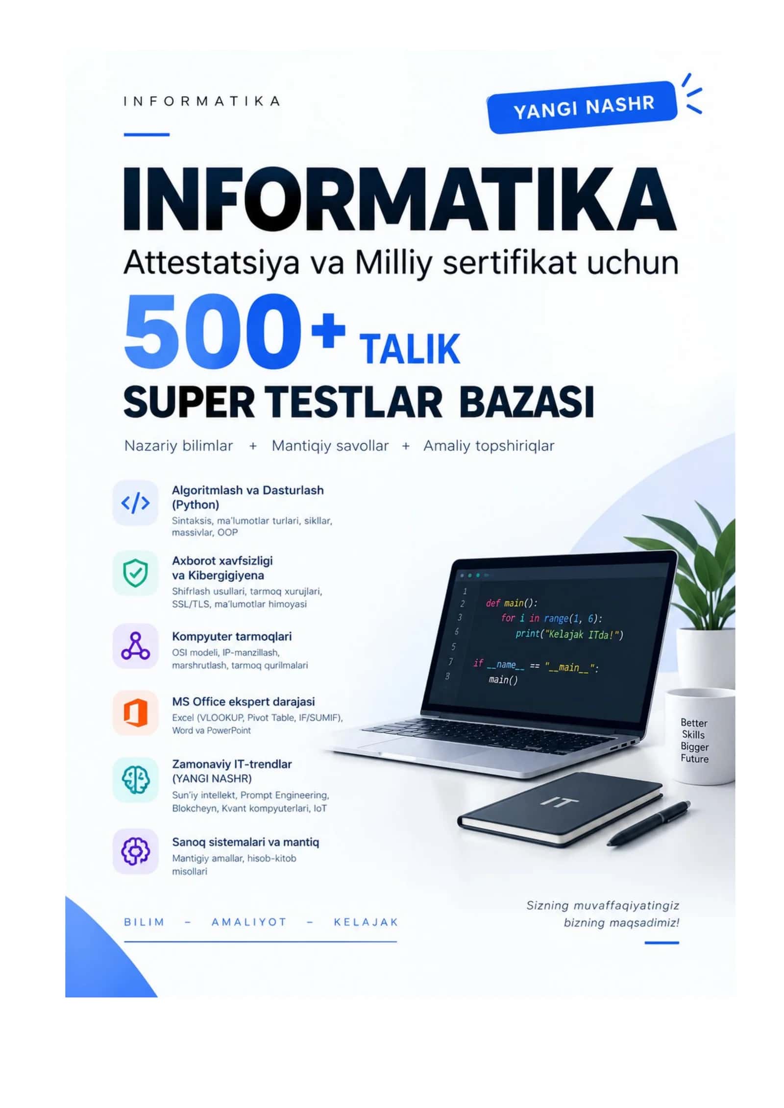 INFORMATIKA ATTESTATSIYA VA MILLIY SERTIFIKAT UCHUN JAVOBLARI BILAN